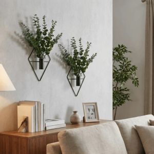 YOUSHI TOP 2PCS Black Rhombus Hanging Flower Vase Decorative Iron Wall Hanging Vase Modern Minimalist Metal Wall Vase Bedroom