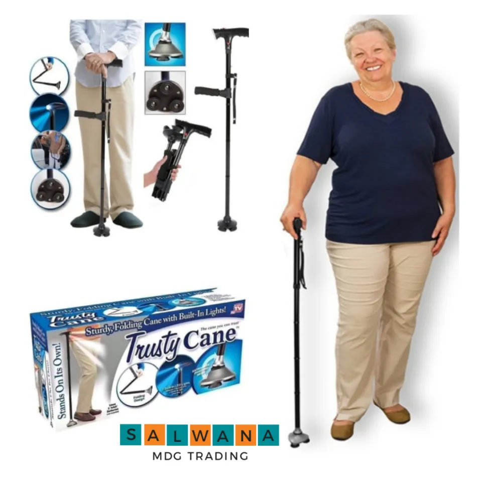 Sturdy Foldable Trusty Cane with LED Lights, Tungkod Baston Walking Stick  Cane For Elderly & Seniors