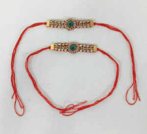 Peacock Feather Designer Rakhi with Kundan Stones & Red Thread | Traditional Raksha Bandhan Rakhi for Brother | Elegant Festive Gift (Pack of 1 Pc)