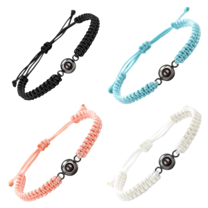 Elegant Couples Bracelet Featuring 100 Languages I Loves You Projection in Sturdy Stylish Crystals Mattes Stone