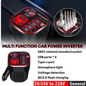 [ READY STOCK ] Multi function Car Power Inverter12V/24V TO 220V Socket Type-C QC3.0 Fast Charge Car power Converter