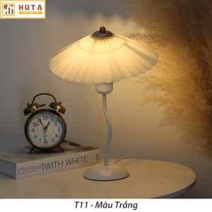 Đèn ngủ decor phòng HUTA Light For Life T11 thân kim loại chao xếp ly vintage điều chỉnh 3 mức sáng bóng led tiết kiệm điện năng