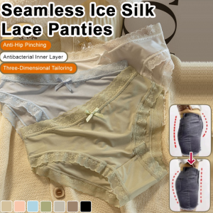 Seamless Ice Silk Lace Panties High-Rise Translucence Briefs Lace Breathable Quick Drying Nude Feel Lingerie冰丝拼蕾丝性感内裤