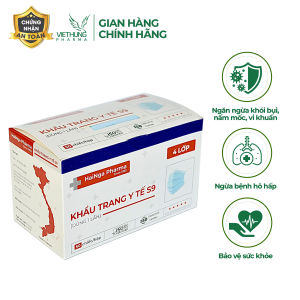 Khẩu trang y tế 4 lớp kháng khuẩn HaiNga Pharma màu tranwsng và xanh màng lọc Melt Blown diệt nấm mốc bụi mịn kháng khuẩn Hộp khẩu trang 50 cái