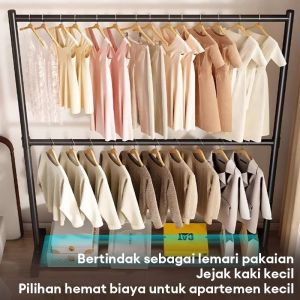 Shenar Rak Gantungan Baju Tas Sepatu Berdiri Gantungan Baju Besi 2 Tingkat Hanger Tingkat Rak Baju Gantung Tanpa Roda Ukuran ALASKA CLOTH RACK 120 X 180 X 40CM - Ukuran OXFORD 150 X 180 X 40CM