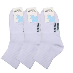 ถุงเท้านักเรียน ข้อกลาง Topsox สีขาวล้วน  ระดับข้อเท้า ถูกระเบียบ ขนาด Free size แพ็ค 12 คู่ / 6 คู่ / 3 คู่ สินค้าพร้อมส่ง