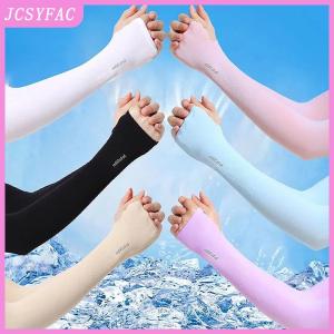JCSYFAC UV Solar Arm Sleeves Woman Men Cycling Fingerless Gloves Cool Muff Summer Ice Silk Elastic Arm Cover Driving Anti-Sunburn Sleeve
