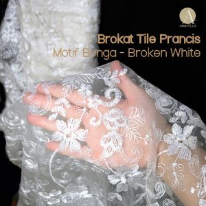 1meter (PANJANG 1 METER LEBAR 1.3)Kain Brukat Premium / Brokat Tile Prancis bahan Kebaya bordir putih mutiara Lily Motif kain meteran - Lazada