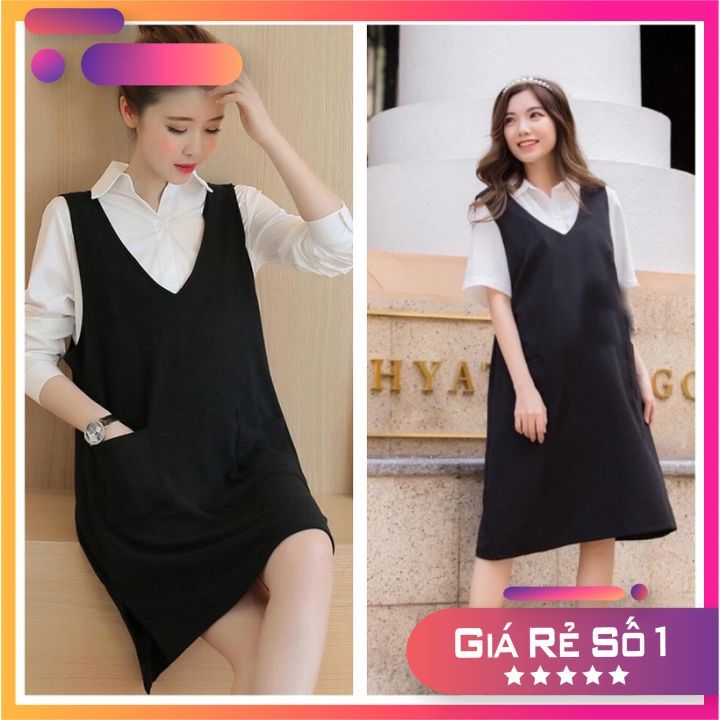 V2178 - Váy yếm cổ tim dáng dài màu đen - Thời trang công sở nữ - Bazzi.vn
