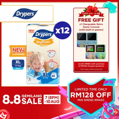 [Upgraded] Drypers DryPantz Baby Diapers M58/ L48/ XL42/ XXL36 (12 Packs) - Bubble Soft Fit Waist Baby Pants
