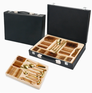 【COD+ 24-hour Delivery】Luxurious 1010 Stainless Steel 84-piece Tableware Set Best Gift Silverware Cutlery Set with Leather Case for Wedding Party