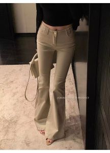 Old money style retro metal button micro-blare jeans womens 2025 new slim-fit design sense thin flared pants trend