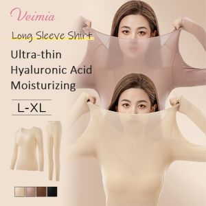 Womens Hyaluronic Acid Thermal Underwear Long Sleeve Nude Feeling No Trace Clothing Set