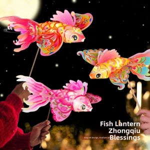 SWEET แบบพกพา โคมไฟปลาแบบถือ ป้องกันน้ำ ทำมือ DIY โคมไฟเทศกาลกลางฤดูใบไม้ร่วง แบบดั้งเดิม ขอให้โชคดี วัสดุทำโคมไฟ DIY ของตกแต่งฮั่นฟู