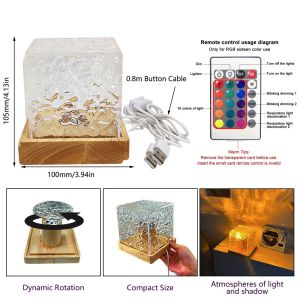 Crystal Lamp Water Ripple Projector Night Light Decoration Home Houses Bedroom Aesthetic Atmosphere Holiday Gift Sunset Lights
