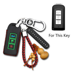 【Dikirim dlm 24jam】Mitsubishi Bercahaya Sarung Kunci Mobil Casing Kunci Key Cover Kunci Key Case Gantungan Kunci Mobil Dengan Plat Nomor Telepon Anti Hilang Untuk Outlander Pajero Xpander Asx Triton