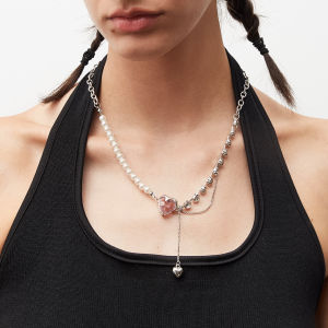 IDOKAWA Clavicle Pendant Pearl Necklace Couple Valentines Gift For Girlfriend Birthday Christmas Girl Love Element Choker All-match Fashion Splicing Design Jewelry NL3007WW
