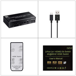 ตัวแยกเสียง HDMI 2.0 2 พอร์ตสำหรับ PS5 4K 60Hz 5.1Ch HDMI2.0b HDMI ARC Switch พร้อมเสียง toslink สเตอริโอ HDCP 2.2 4K 60Hz