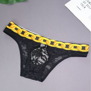 Mens Brief: Floral Lace with Chain Print Waistband Half Brief Underwear (CMF218)