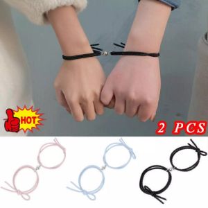 2pcs/1 pair Magnet attracts girlfriends bracelets couple bangle student good friends couples sisters braided hand rope bracelet