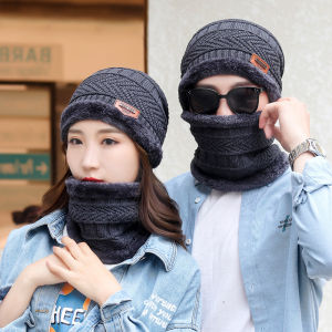 Fashion Men Women Winter Beanie Hat scarf Set Warm Knit Hat Thick Fleece Lined Ski Outdoor Sport