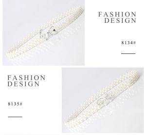 Under Pudle Belt Sabuk Dekoratif Berlian Imitasi Mutiara Versi Korea Rantai Pinggang Mutiara Wanita Gaun Manis Mode Sabuk Elastis Sabuk Desainer Wanita