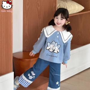 Christmas Gift Halloween Anime Children Cinnamoroll Kawaii Hoodie Cartoon Sanrio Autumn New Casual Jeans Sweet College Style T-Shirt Soft Wide Leg Pants