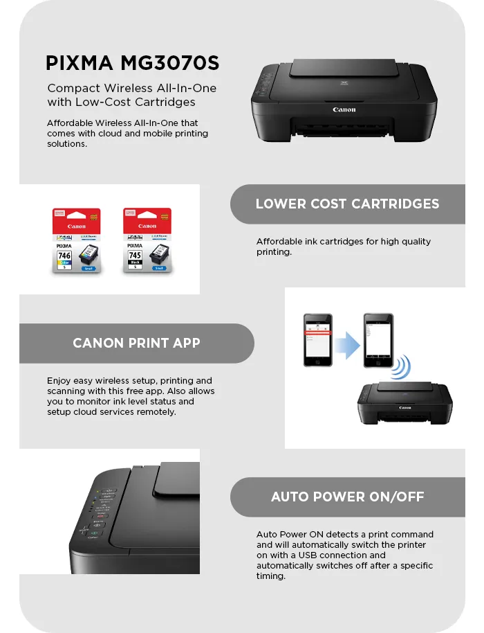 Canon MG3070S Multi Function Color Printer Print Scan Copy - Main Image