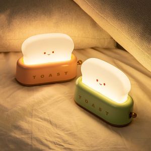 DAMONJ Dimmable Toaster Lamp Cartoon Energy Saving Mini Table Lamp Kawaii USB Toaster Nightlight Bedroom