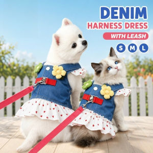 Pet Harness Dress Denim Ruffle Skirt With Leash For Small Medium Dogs Cats Teddy Frenchie