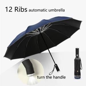 LORDWEY Fully Automatic UV Umbrella with LED Flashlight Reflective Stripes Reversing Sunshade