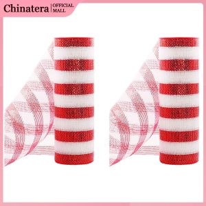 2 Rolls Deco Mesh Rolls Metallic Foil Deco Mesh Christmas Mesh Ribbon for Wreath Swags and Christmas Tree Decoration