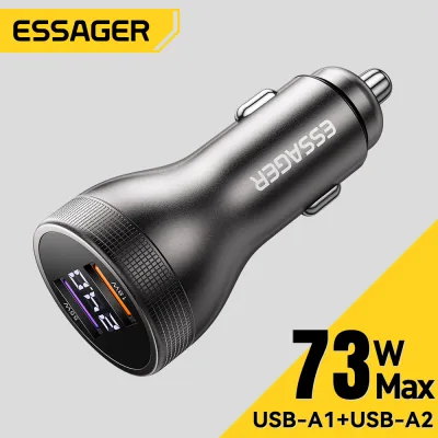 Essager 73W USB A Car Charger Digital Display Portable Super Flash Charge USB A Car Fast Dual A Charging QC4.0 For iPone16 15 Huawei Xiaomi15 Samsung Mobile Phone Trucks Pickup Trucks SUV Dual USB-A 73W Digital Display Super Flash Charge Car Chargers