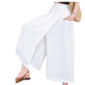 Womens Widelegged Pants Plus Size Draping Casual Cropped Linen Skirt Pants Summer Loose Cool Pants