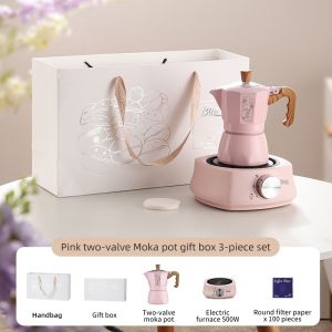 BINCOO Double Valve Moka Pot with Stove Brewing Coffee Pot Home Hand Brewing Coffee Pot Set Manual Coffee Grinder Espresso Appliance Set 2Cups