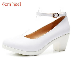 4.5cm 6cm Small Size 33-43 Comfortable Ankle Buckle Shallow Genuine Leather Shoes 2026 Fall Med Block Heels Platform Shoes Mom