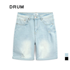DRUM Classic Ripped Details Short Jeans-Light Blue/Black