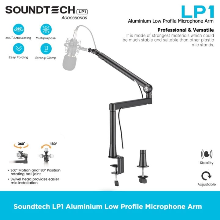 SOUNDTECH LP1 Pro Boom Arm Stand Kit for Microphone LED Phone Camera ...