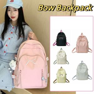 COSE Casual Student Schoolbag Solid Color Large Capacity Bow Backpack Sweet Waterproof Korean Style School Bag Kids