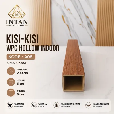 Kisi-kisi WPC Hollow Indoor A08 - Panjang 290 cm - Lebar 5 cm - Tinggi 5 cm - Tahan Air - Tahan UV - Anti Rayap - Ramah Lingkungan