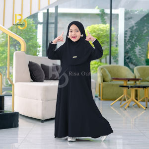 Baju Muslim Anak Bahan Jersey / Gamis Anak Set Hijab 3-11 Tahun / Gamis Putih Anak Kekinian