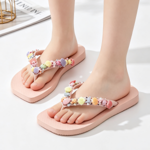 Girls Stylish flat sandals cute colorful seashell decorations non-slip & comfortable flip-flops slip-on waterproof beach sandals Size 24-35