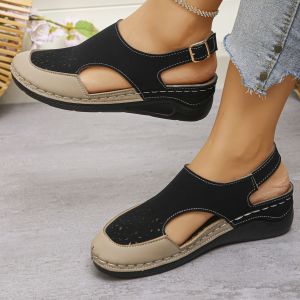 [Free Shipping] Plus-Size New Retro WomenS Sandals Breathable And Lightweight With A Single-Strap Design Fashionable Flat-Soled Sandals