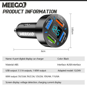 MeeGoo Car Charger Fast charging 6/5/4 Port Plug 12V/24V Mini Smart Fast Charging LED Display Car Outlet Accessories Car Phone Charger COD