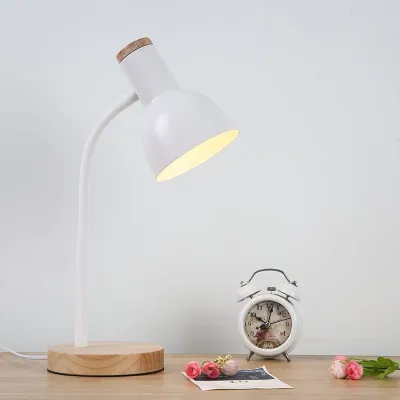 Nordic Wood Adjustable Study Lamp Desk Lamp LED Table Lamp Study Light Lampu Meja Lampu Study LED Table Lamp Led Desk Lamp by Lamp Shade (Black/White)
