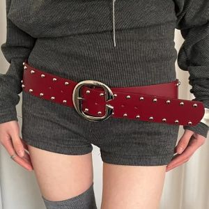 OMQAIO Punk Style Wide Womens Belt Gothic Designer Dress Jeans Belt Vintage Y2k Rivet Waist Belt Streetwear