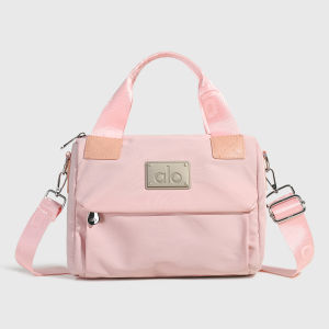 ALO Women Patchwork Top‑handle Handbag Metal Plate Decor Removable Wide Crossbody Strap Light Nylon Casual Daily Sling Bag For Ladies