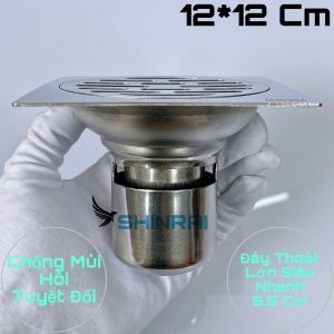 ( 12*12 Cm Đúc Dày 3mm ) Ga Thoát Sàn Phễu Thoát Nước Thoát Sàn Nhà Tắm SHINRAI INOX Chống Mùi Hôi Đáy Thoát Lớn TS023
