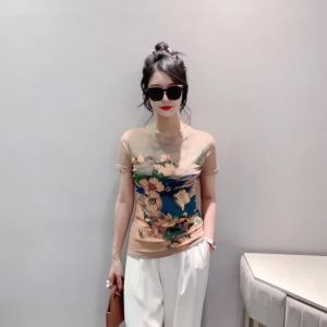 Ammin เสื้อเบลาส์เสื้อยืดผ้าตาข่ายแฟชั่นเสื้อยืดคอกลมเรียบง่ายใหม่ฤดูร้อน2024สไตล์เกาหลีขนาดใหญ่ลายดอกไม้วินเทจแขนสั้นหรูหรา