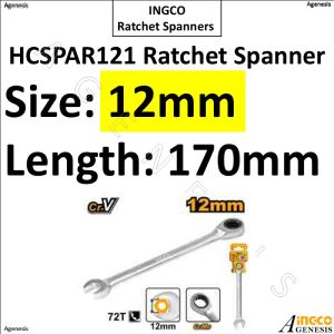 INGCO Combination Ratchet Spanner Wrench (8mm to 27mm) Cr-V Steel Metric Hand Tool